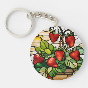 Porte-clefs Fraises sur verre tendu