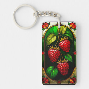 Porte-clefs Framboises rouges et feuillage vert