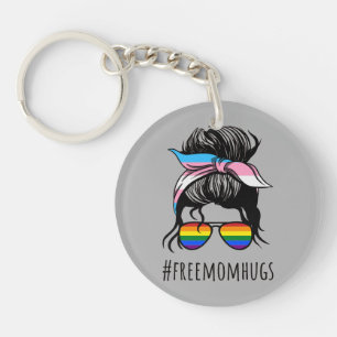 Porte-clefs Free Mom Hugs IV - Arc-en-ciel Gay Trans messy bun