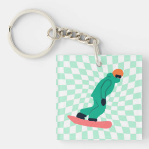 Porte-clefs Freeride Snowboardeur En Costume Vert À damiers