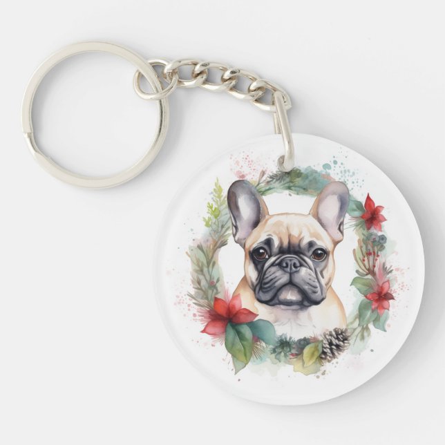 Porte-clefs French Bulldog Christmas Wreath Festive Pup (Devant)