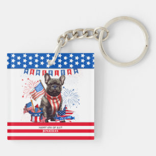 Porte-clefs French Bulldog Happy 4 juillet Amérique patriotiqu