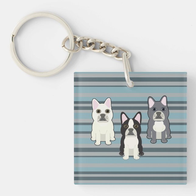 Porte-clefs Frenchies rayé bleu (Devant)