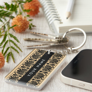Porte-clefs Fret Grec Arabesque Brown, Votre Nom, Personnalise