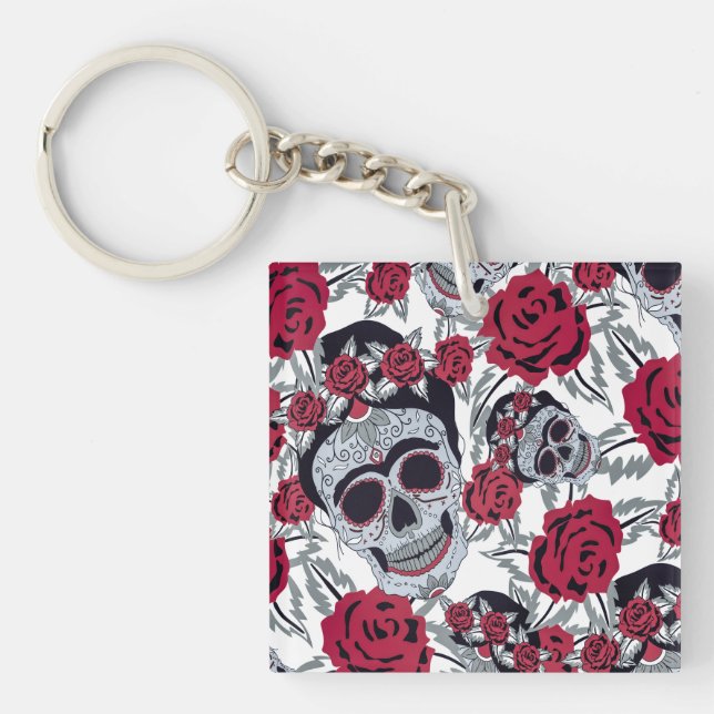 Porte-clefs Frida Kahlo  and roses  (Devant)