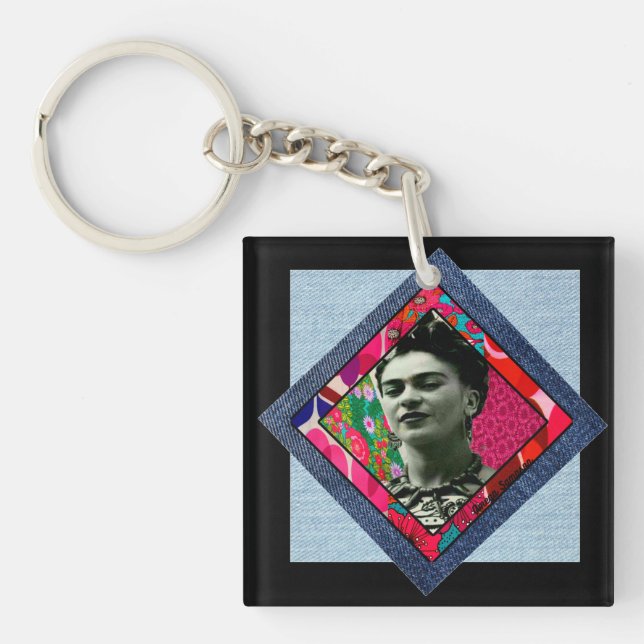 Porte-clefs Frida Kahlo Retro Pink Denim (Devant)