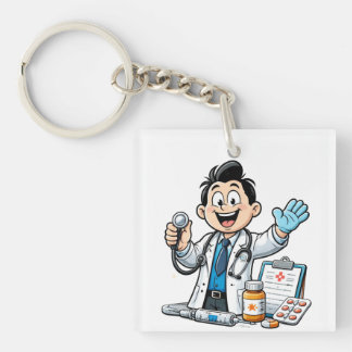 Porte-clefs Friendly Doctor Mascot Medical Cartoon Design