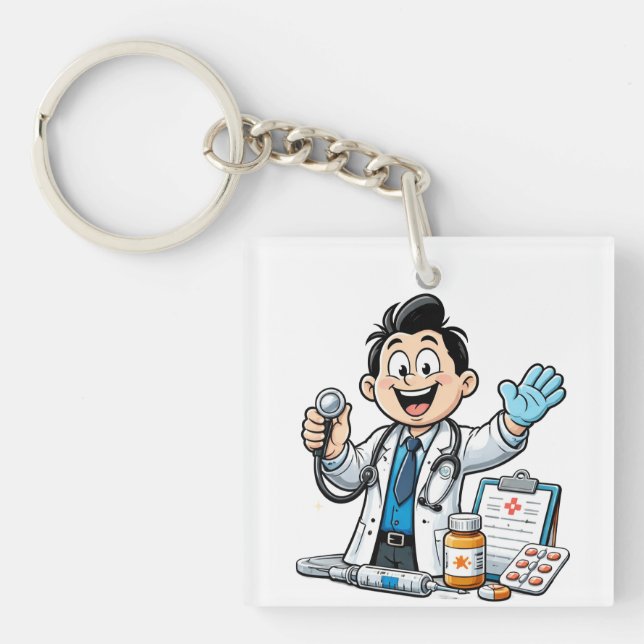 Porte-clefs Friendly Doctor Mascot Medical Cartoon Design (Devant)