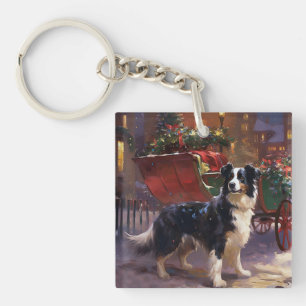 Porte-clefs Frontière Collie Festive de Noël