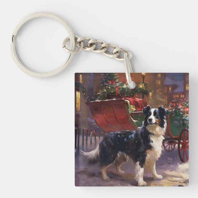Porte-clefs Frontière Collie Festive de Noël (Devant)