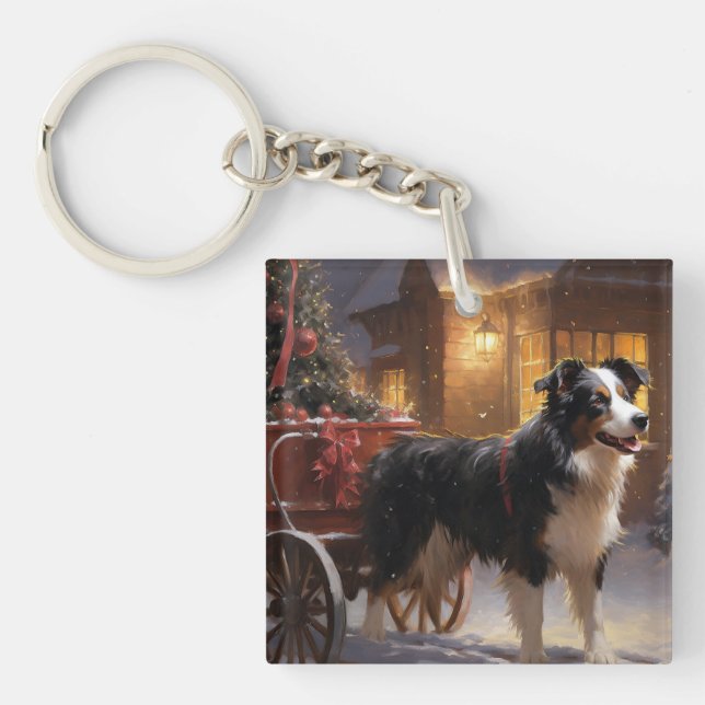 Porte-clefs Frontière Collie Festive de Noël (Devant)