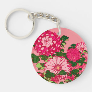 Porte-clefs Frontière des fleurs japonaises, Fuchsia et Coral