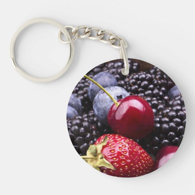 Porte-clefs Fruits savoureux d'été sur un Tableau en bois (Devant)