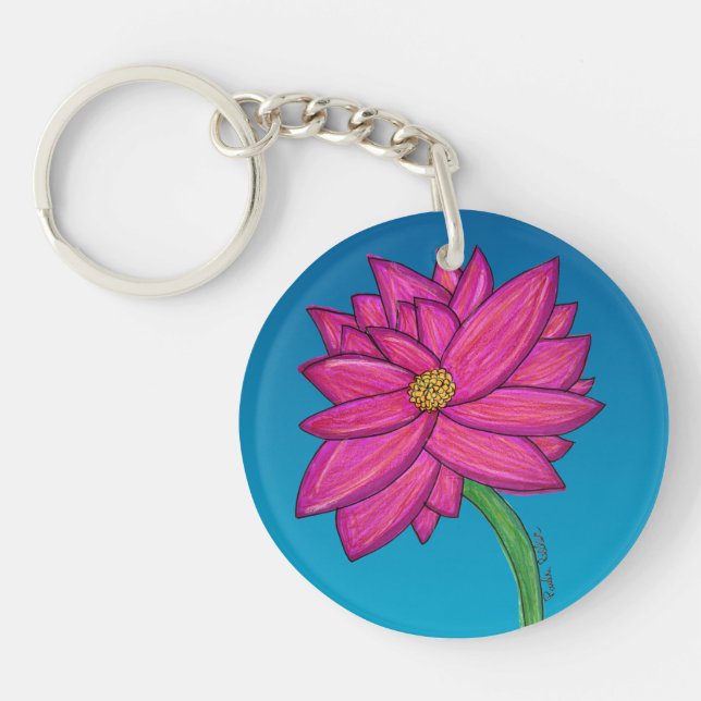 Porte-clefs Fuchsia Pink Flower with Blue background (Devant)