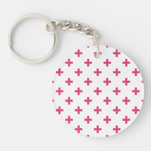 Porte-clefs Fuchsia polka croise sur blanc