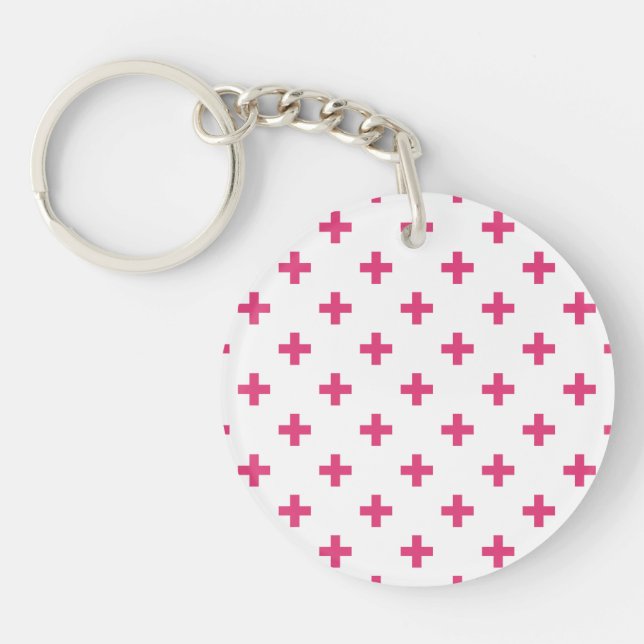 Porte-clefs Fuchsia polka croise sur blanc (Devant)