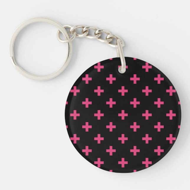 Porte-clefs Fuchsia polka croise sur noir (Devant)
