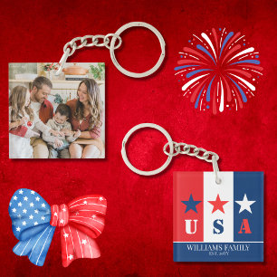 Porte-clefs Fun American Flag, Patriotique USA, Photo du nom d