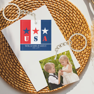 Porte-clefs Fun American Flag, Patriotique USA, Photo du nom d