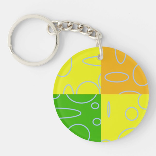 Porte-clefs Fun Retro Quad Jaune Vert Orange Géométrique (Devant)