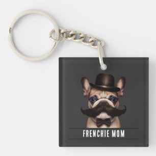 Porte-clefs Funky Frenchie Maman Nom personnalisé Double côté