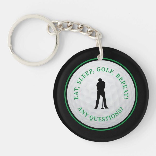 Porte-clefs Funky Golf Ball Golfer Personnalisé Pour Lui Black (Devant)