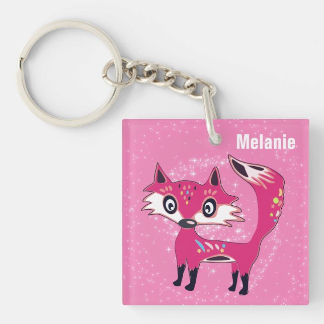 Porte-clefs Funky mignon Renard rose Personnalisé (Devant)