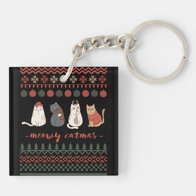 Porte-clefs Funny Chat jeu de Noël - Chat Noël (Dos)