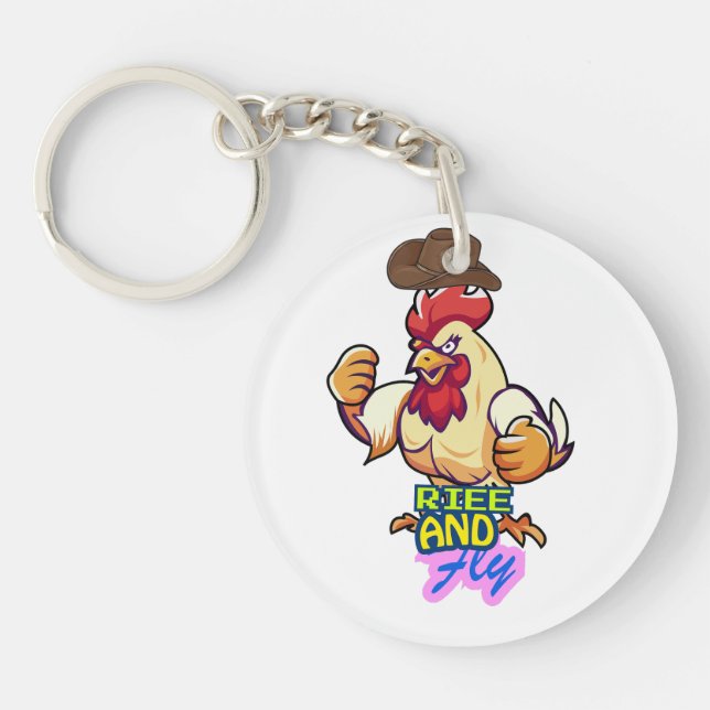 Porte-clefs Funny Chicken Rise and Fly” T-Shirt (Devant)