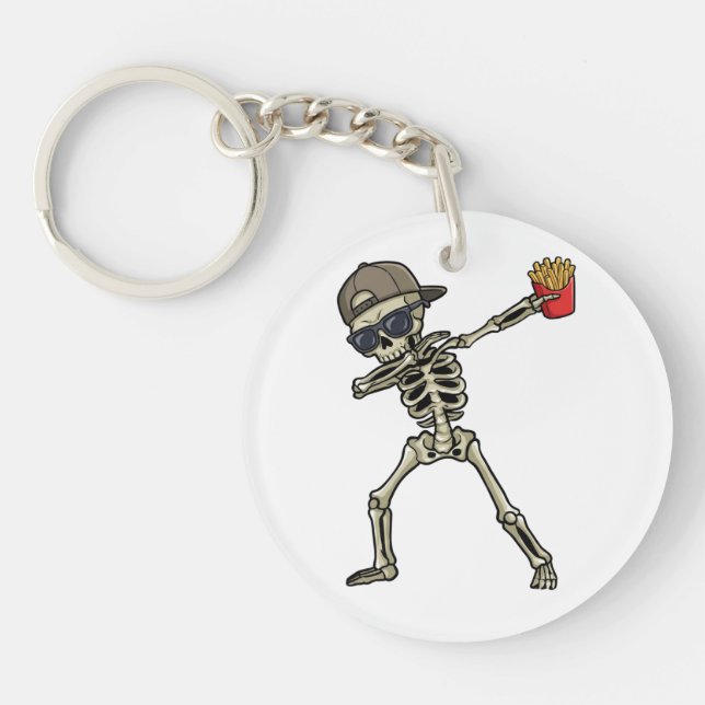 Porte-clefs Funny Dabbing Skeleton French Fries Teacher Gift  (Devant)