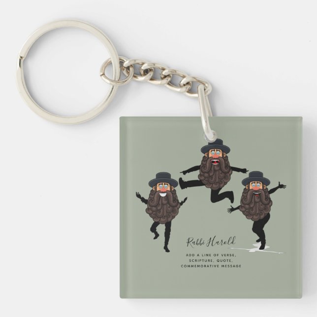 Porte-clefs FUNNY Dancing RABBI Personnalisé avec texte (Devant)