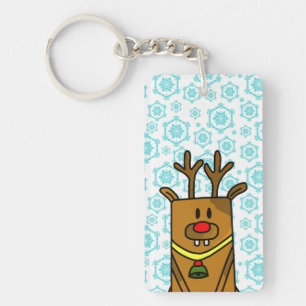 Porte-clefs Funny Deer Blue Snowflake Motif Vacances d'hiver