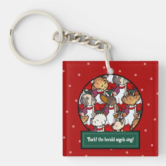 Porte-clefs Funny Dog Choir Christmas Carol Pug Pun Cartoon (Devant)