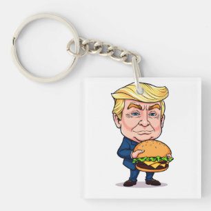 Porte-clefs Funny Donald Trump Cartoon with Giant Burger