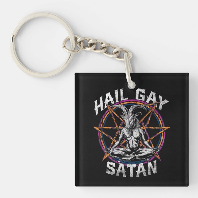 Porte-clefs Funny Hail Gay Satan LGBT Goth Gay pride Baphomet (Devant)