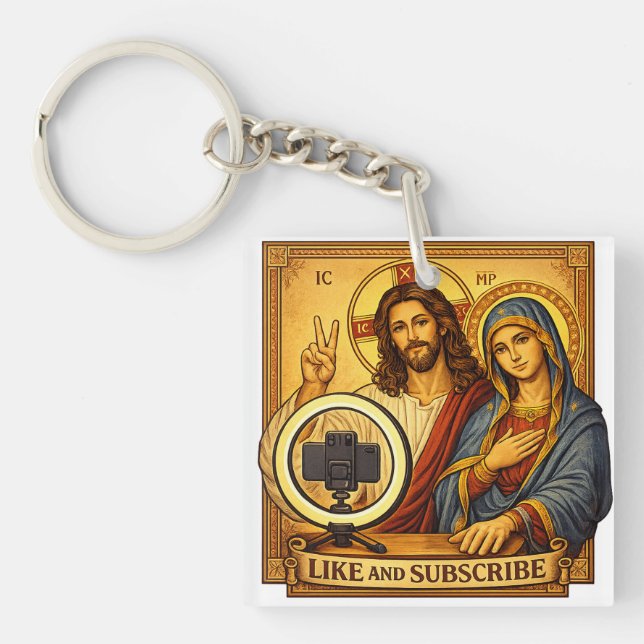 Porte-clefs Funny Jesus Mary Influencer (Devant)