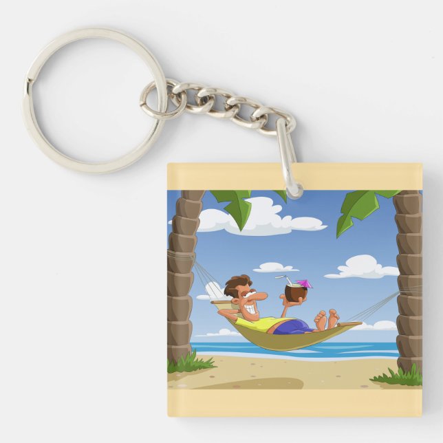Porte-clefs Funny Man Relaxing in Beach Hammock (Devant)