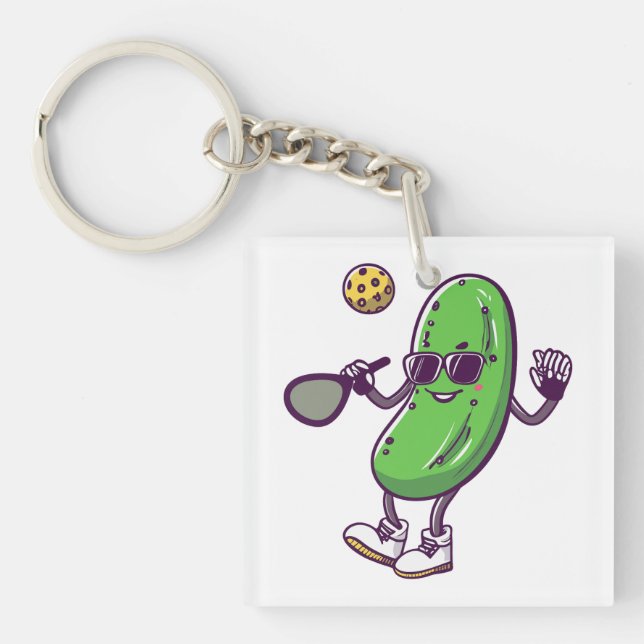 Porte-clefs Funny Pickleball et Concombre Cool : Paddle en Jeu (Devant)