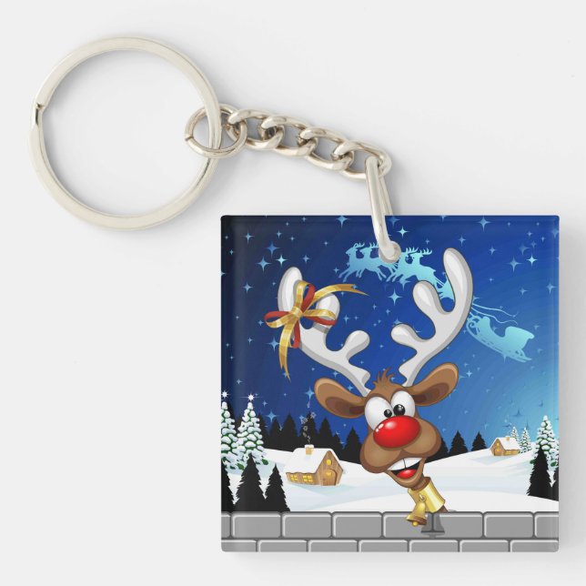 Porte-clefs Funny Reindeer Peeking Christmas Meme  (Devant)