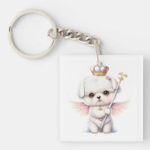 Porte-clefs Furry Joy : Angel Wing Maltese Chig Puppy Cadeau