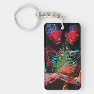 Porte-clefs Fusion d'art à l'étreinte de squelette néon