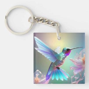 Porte-clefs Fusion éblouissante : Colibri en verre arc-en-ciel