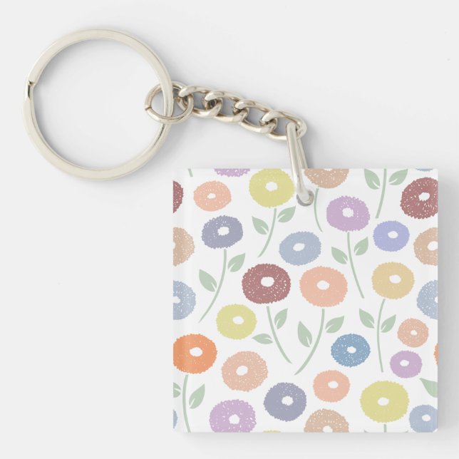 Porte-clefs Fuzzy Flower Pattern Pastels on White (Devant)