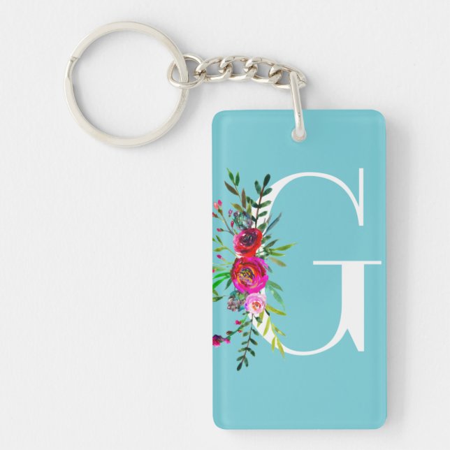 Porte-clefs G Lettre Initiale Monogramme Floral Couleur Person (Devant)