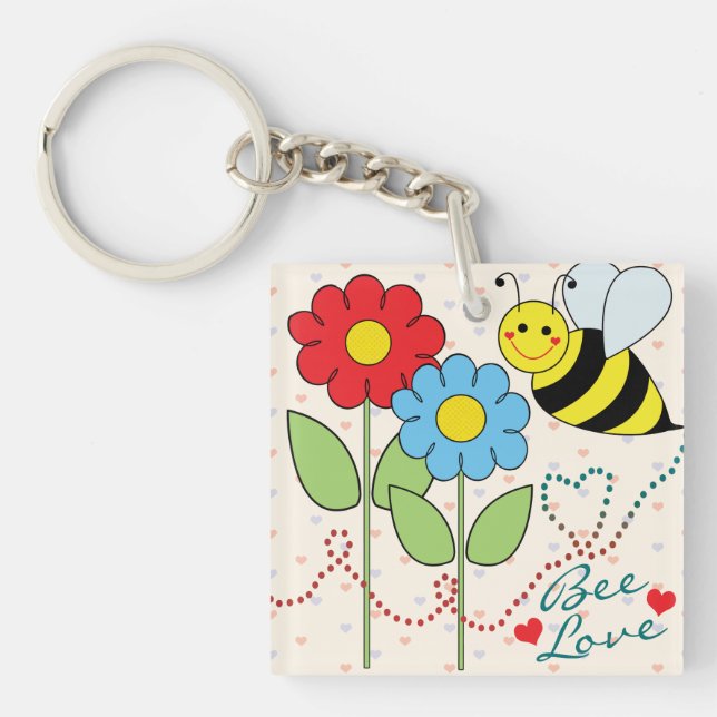 Porte-clefs Gaffez l'abeille avec amour d'abeille de fleurs (Devant)