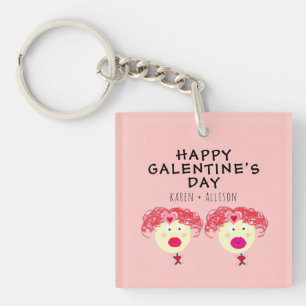 Porte-clefs Galentines Day BFF Pink Red Hearts personnalisé