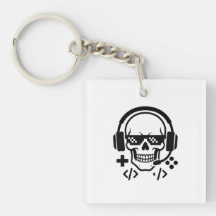 Porte-clefs Gamer Skull Headset Pixel Glasses   Bold Black Vec