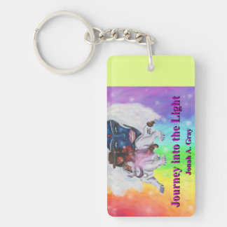 Porte-clefs Garçon d'art aquarelle montant une lionne blanche