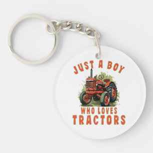 Porte-clefs Garçon de la vie rurale qui aime les tracteurs