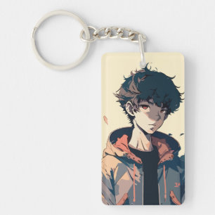Porte-clefs Garçon Manga Élégant en Veste Marron